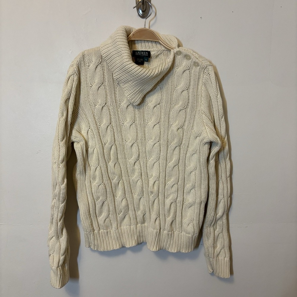 Lauren Ralph Lauren Chunky Cable Knit Pullover Sweater XL Preppy Academia Cream